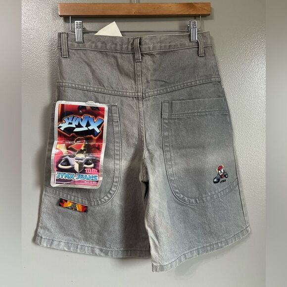 Y2K JYNX hip hop denim gray shorts boys size 11-12 relaxed graphic design grunge - Picture 1 of 11